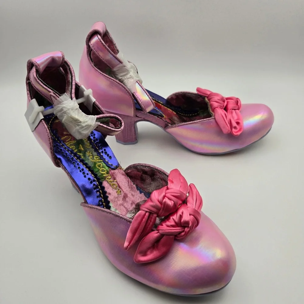 Irregular Choice NEW Summer Breeze Pink Holographic Iridescent W/Bows Sz 39 US 8